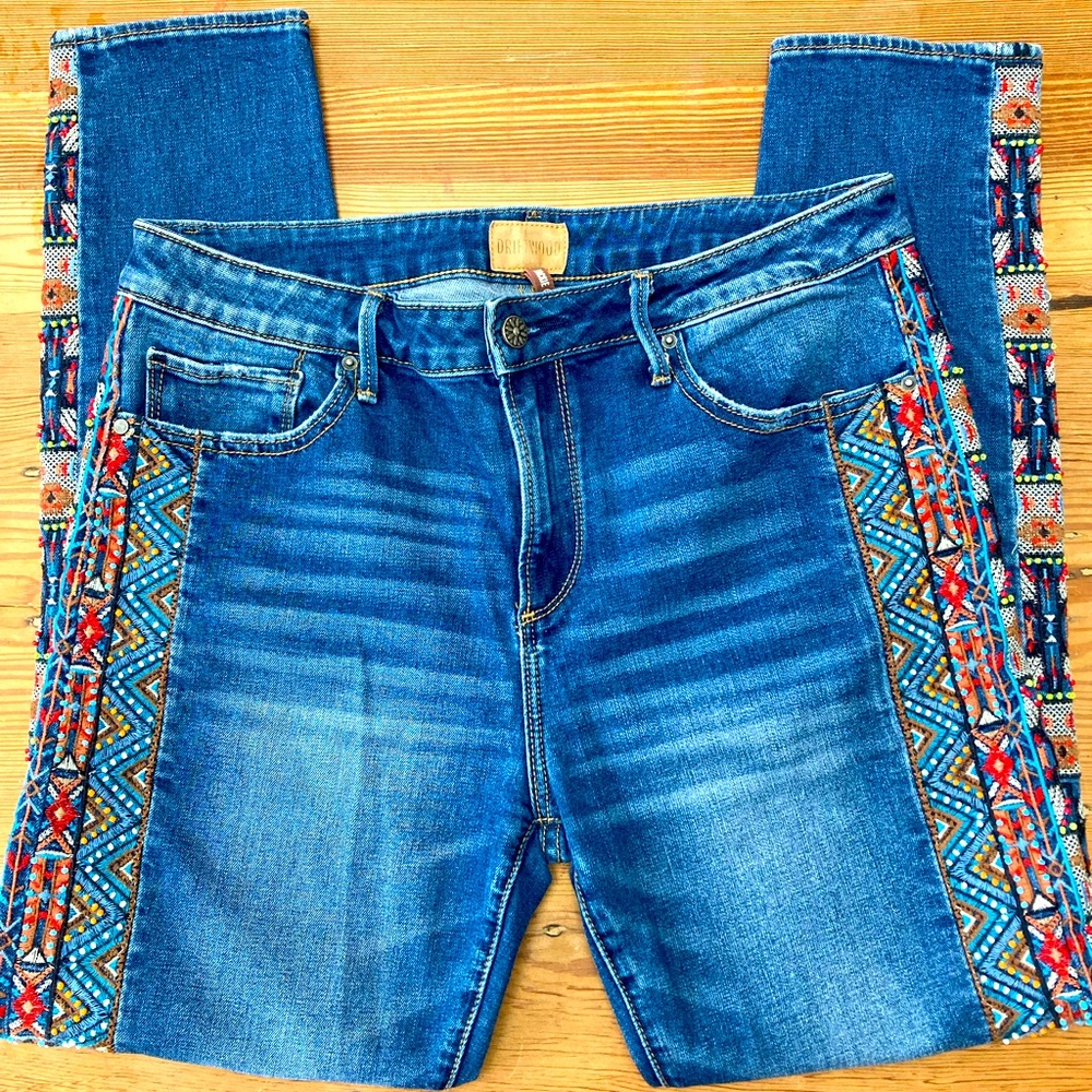 Beaded and embroidered driftwood jeans like new!